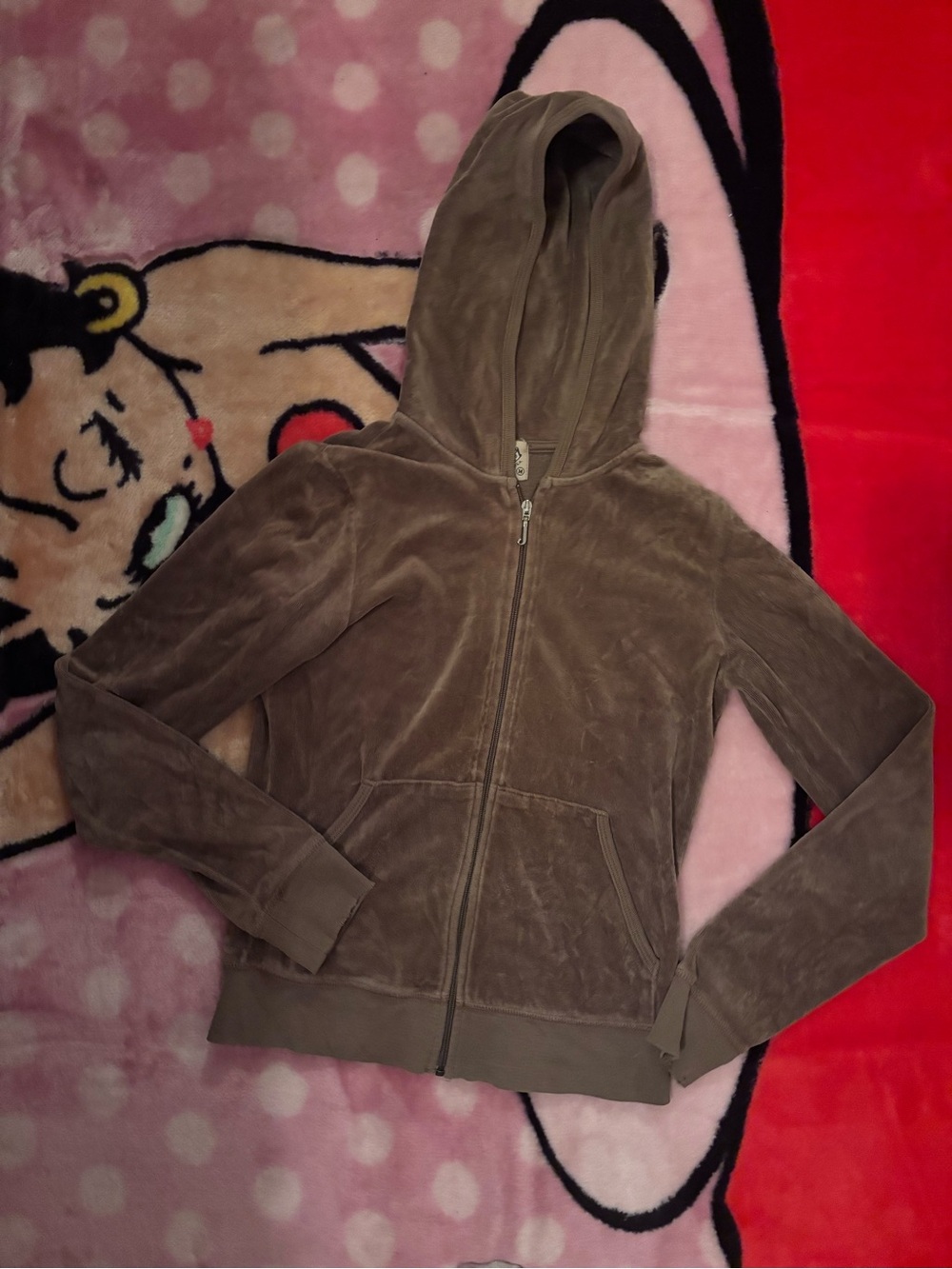Juicy Couture Taupe Velour Zip-Up Hoodie